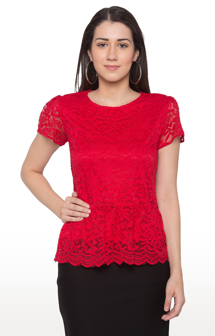 globus | Red Embroidered Blouson Top 0