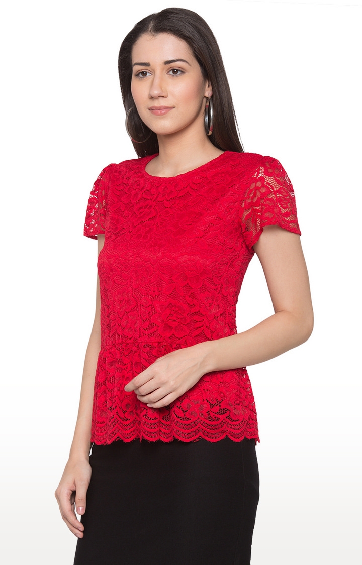 globus | Red Embroidered Blouson Top 2