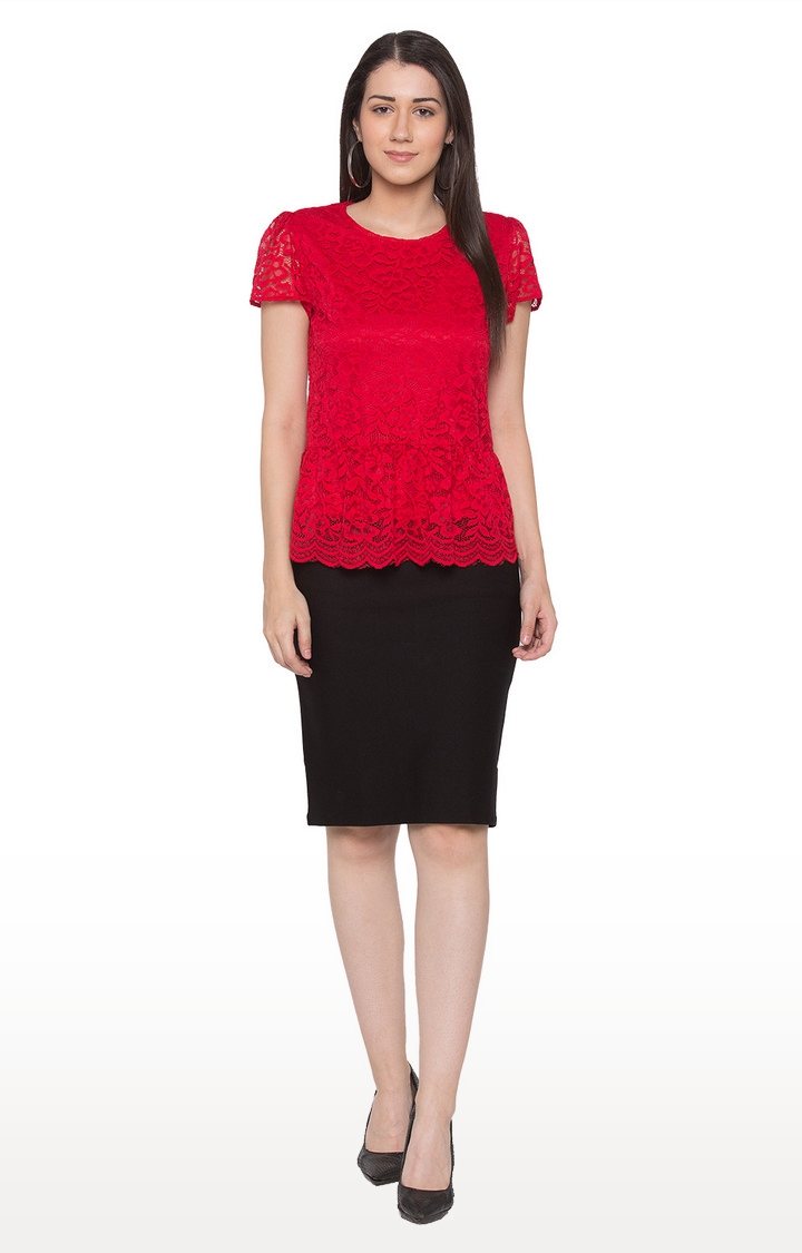 globus | Red Embroidered Blouson Top 1