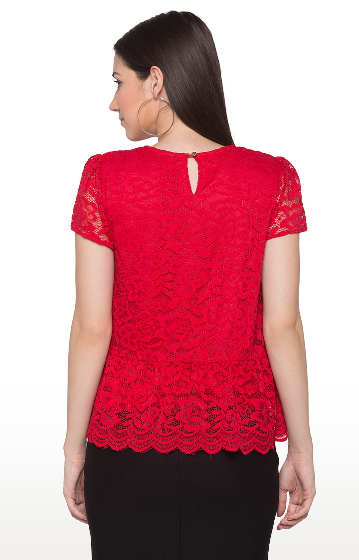 globus | Red Embroidered Blouson Top 3