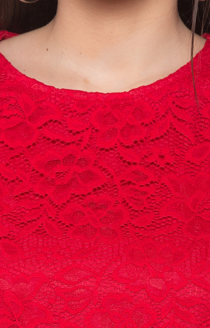 globus | Red Embroidered Blouson Top 4