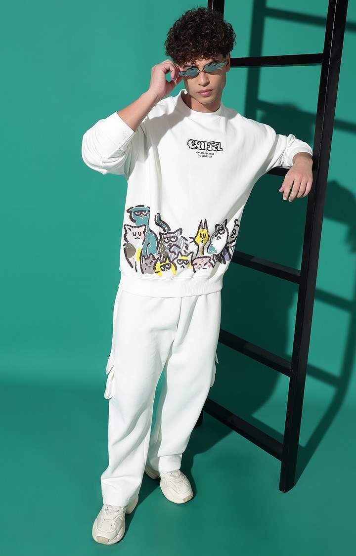 Men's Emoji Cats Oversized White Tracksuit