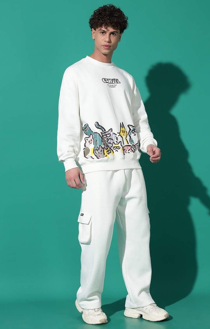 Men's Emoji Cats Oversized White Tracksuit