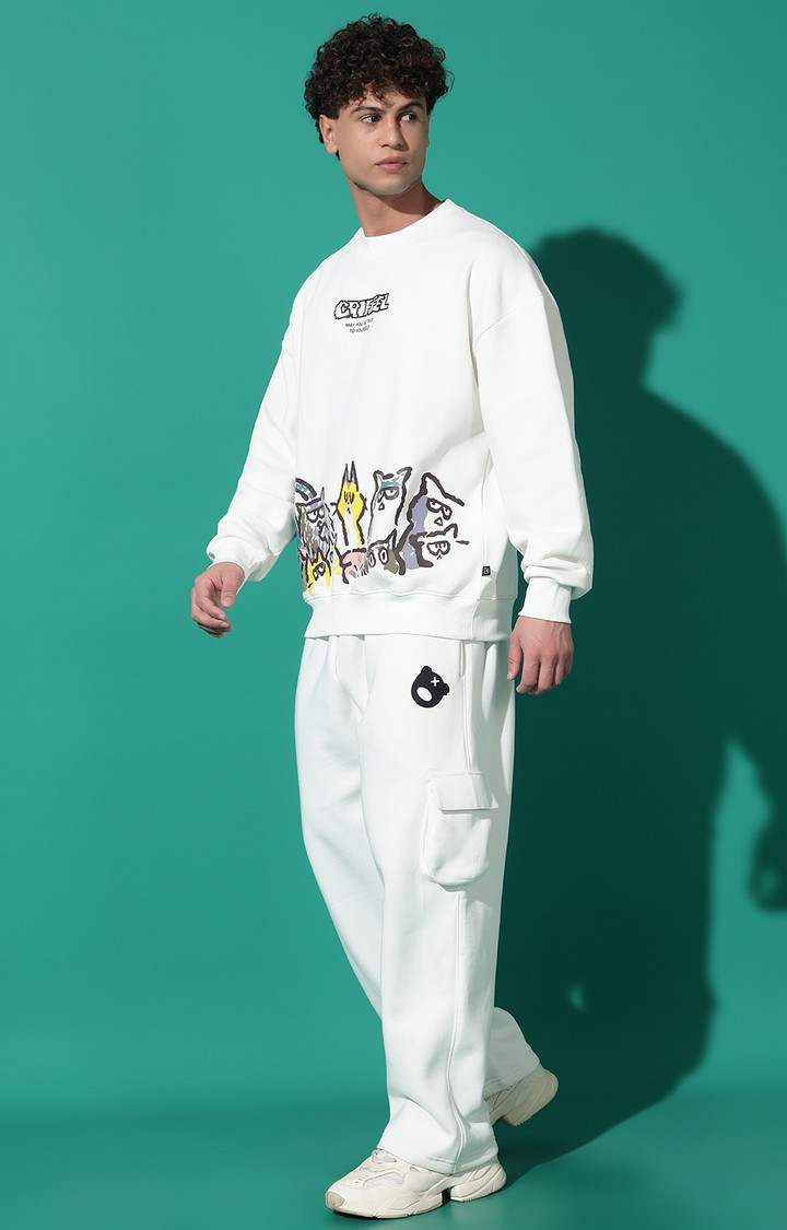 Men's Emoji Cats Oversized White Tracksuit