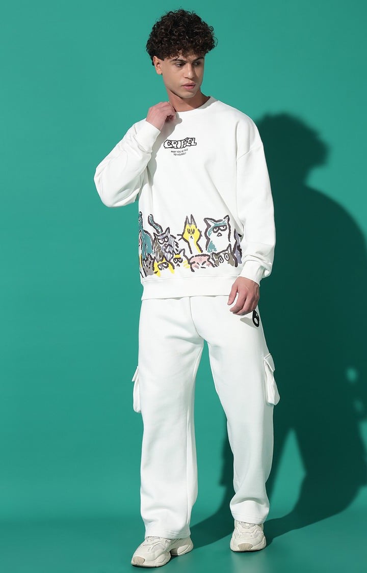 Men's Emoji Cats Oversized White Tracksuit