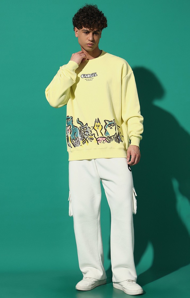 Men's Emoji Cats Oversized Yellow Tracksuit