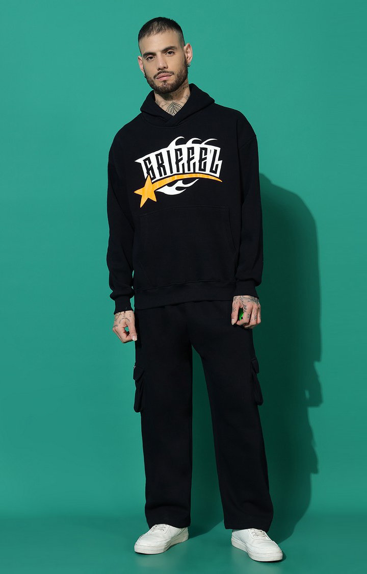 Men's GRIFFEL Star Oversized Black Hoodie Tracksuit