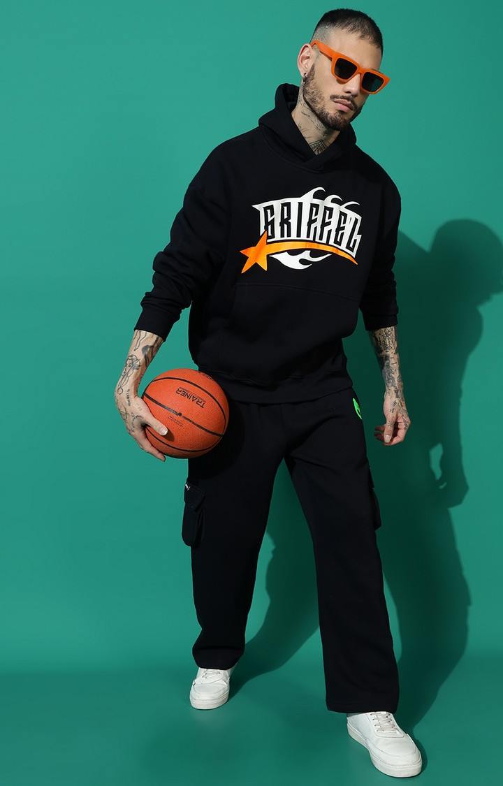 Men's GRIFFEL Star Oversized Black Hoodie Tracksuit
