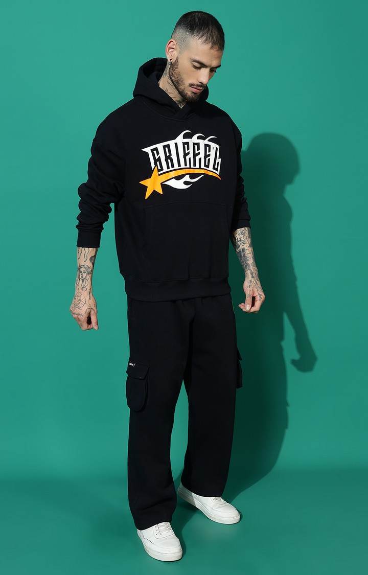 Men's GRIFFEL Star Oversized Black Hoodie Tracksuit