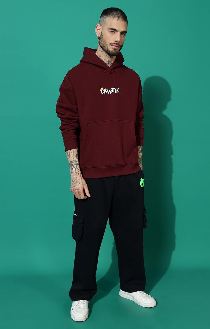 Men's Never Look Oversized Maroon Hoodie Tracksuit