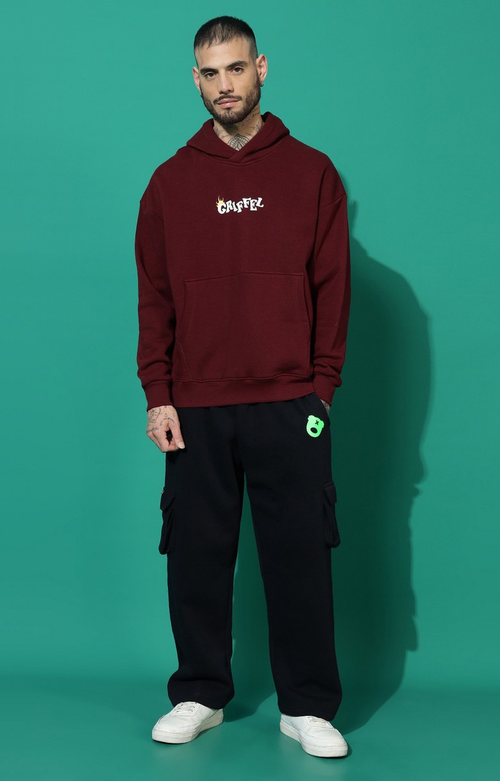Men's Never Look Oversized Maroon Hoodie Tracksuit