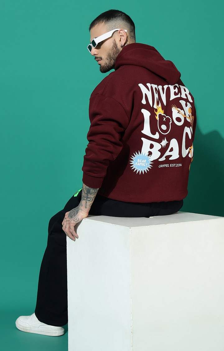 Men's Never Look Oversized Maroon Hoodie Tracksuit