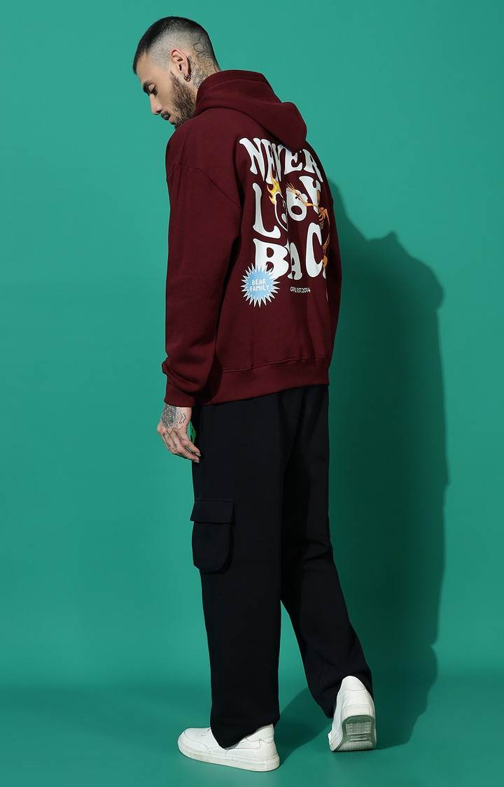 Men's Never Look Oversized Maroon Hoodie Tracksuit