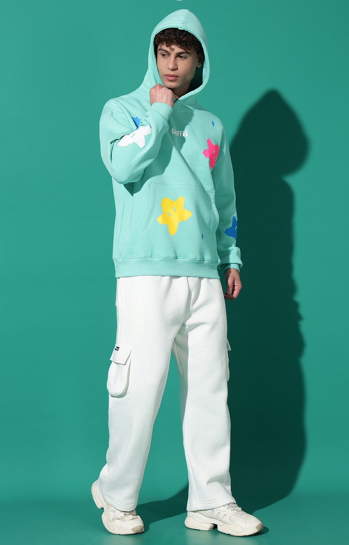 Men's All over Stars Oversized Sea Green Hoodie Tracksuit