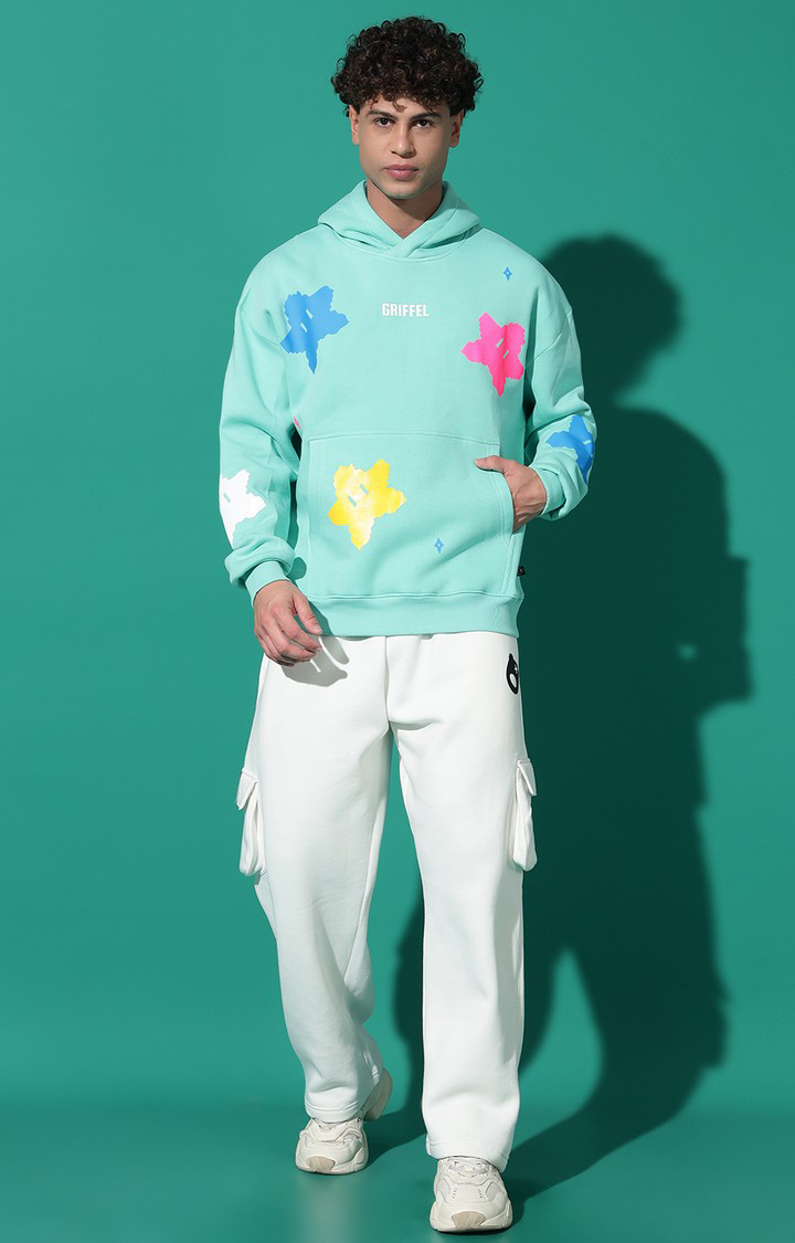Men's All over Stars Oversized Sea Green Hoodie Tracksuit