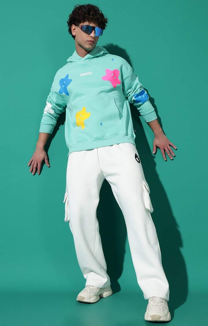 Men's All over Stars Oversized Sea Green Hoodie Tracksuit