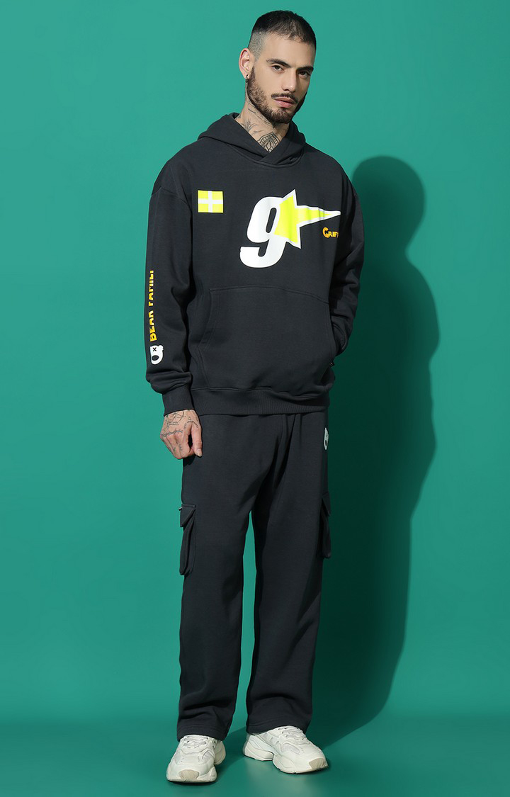 Men's 9 Star Oversized Charcoal Hoodie Tracksuit