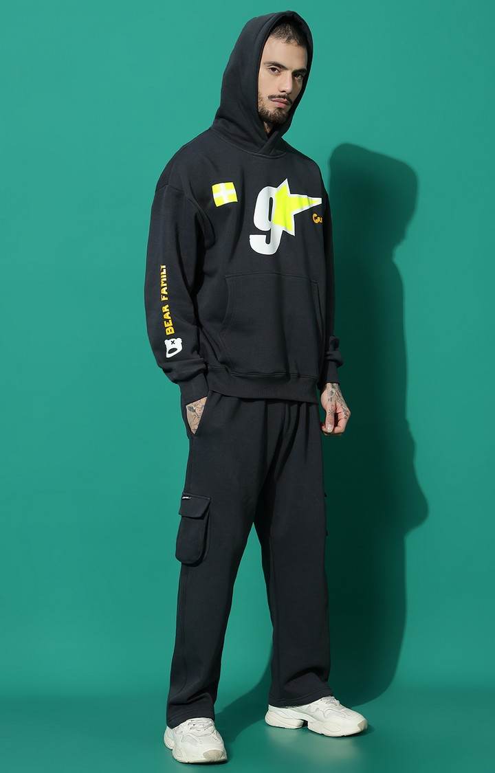 Men's 9 Star Oversized Charcoal Hoodie Tracksuit