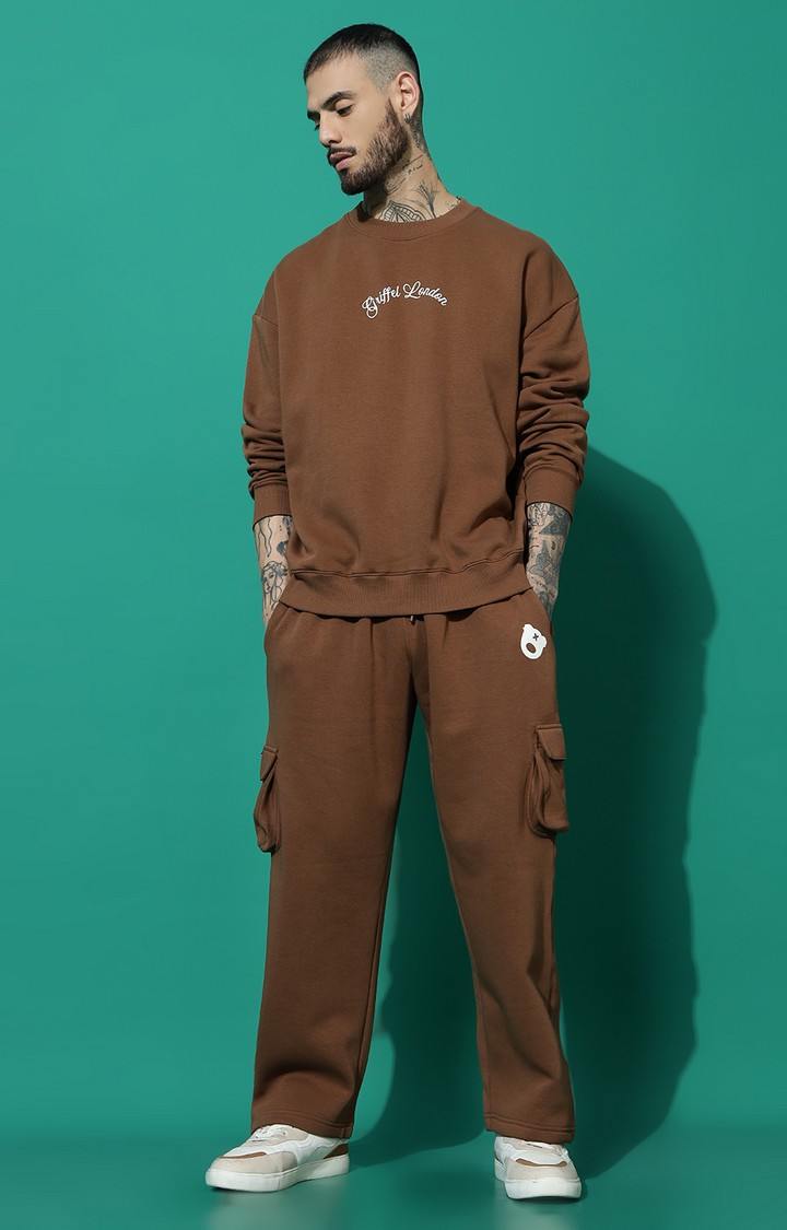Men's BEAR FAMILY Oversized Coffee Tracksuit