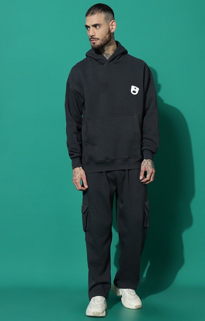 Men's LOGO Oversized Charcoal Hoodie Tracksuit