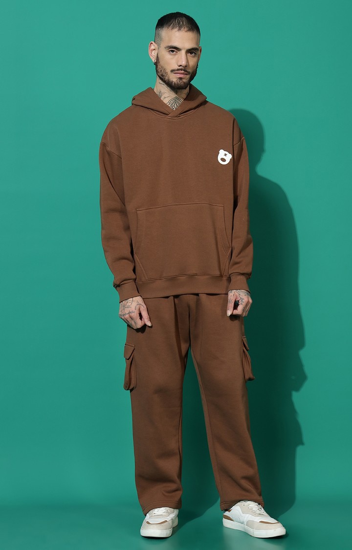 Men's LOGO Oversized Coffee Hoodie Tracksuit