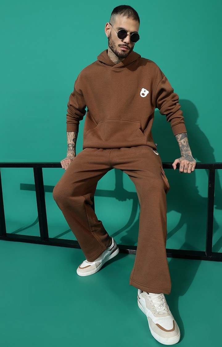 Men's LOGO Oversized Coffee Hoodie Tracksuit