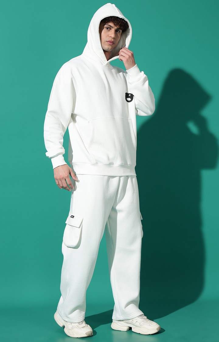 Men's LOGO Oversized White Hoodie Tracksuit