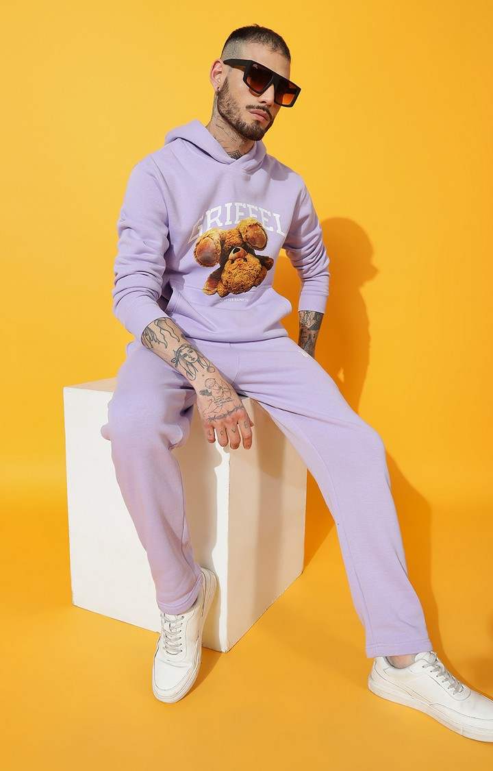 Men's Upside Teddy Regular Fit Mauve Hoodie Tracksuit