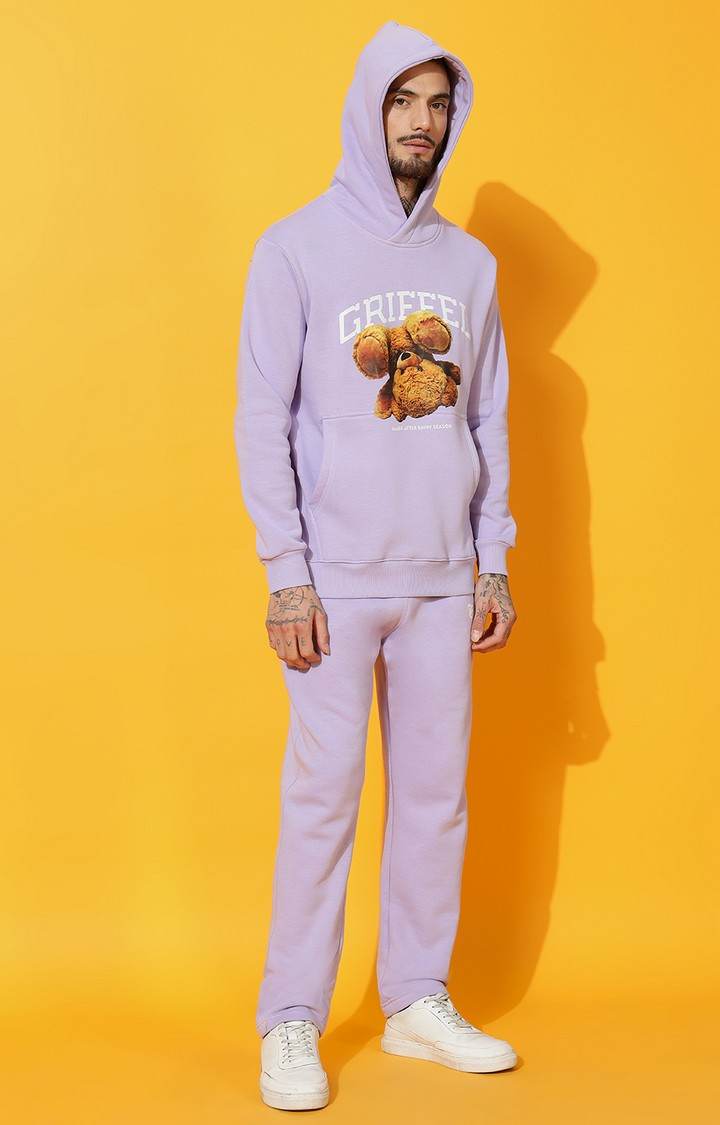 Men's Upside Teddy Regular Fit Mauve Hoodie Tracksuit