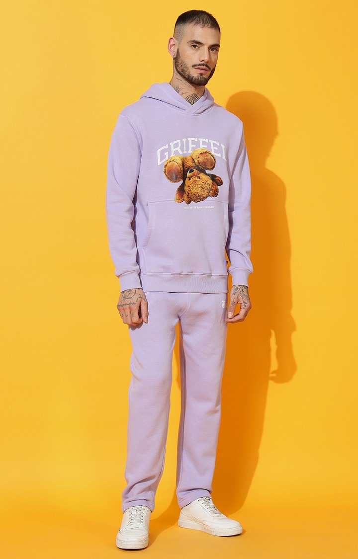 Men's Upside Teddy Regular Fit Mauve Hoodie Tracksuit