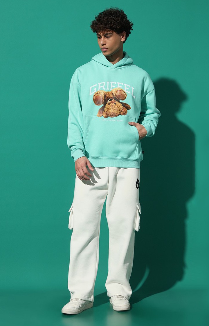 Men's Upside Teddy Regular Fit Sea Green Hoodie Tracksuit