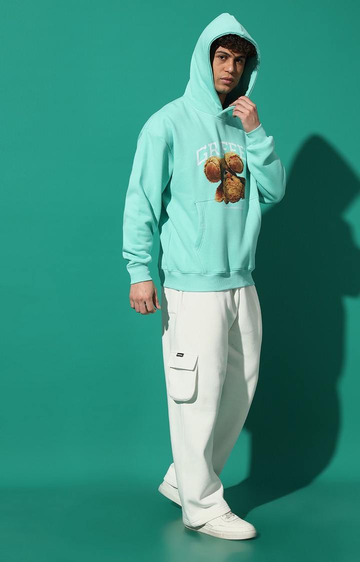 Men's Upside Teddy Regular Fit Sea Green Hoodie Tracksuit