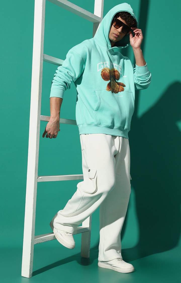 Men's Upside Teddy Regular Fit Sea Green Hoodie Tracksuit