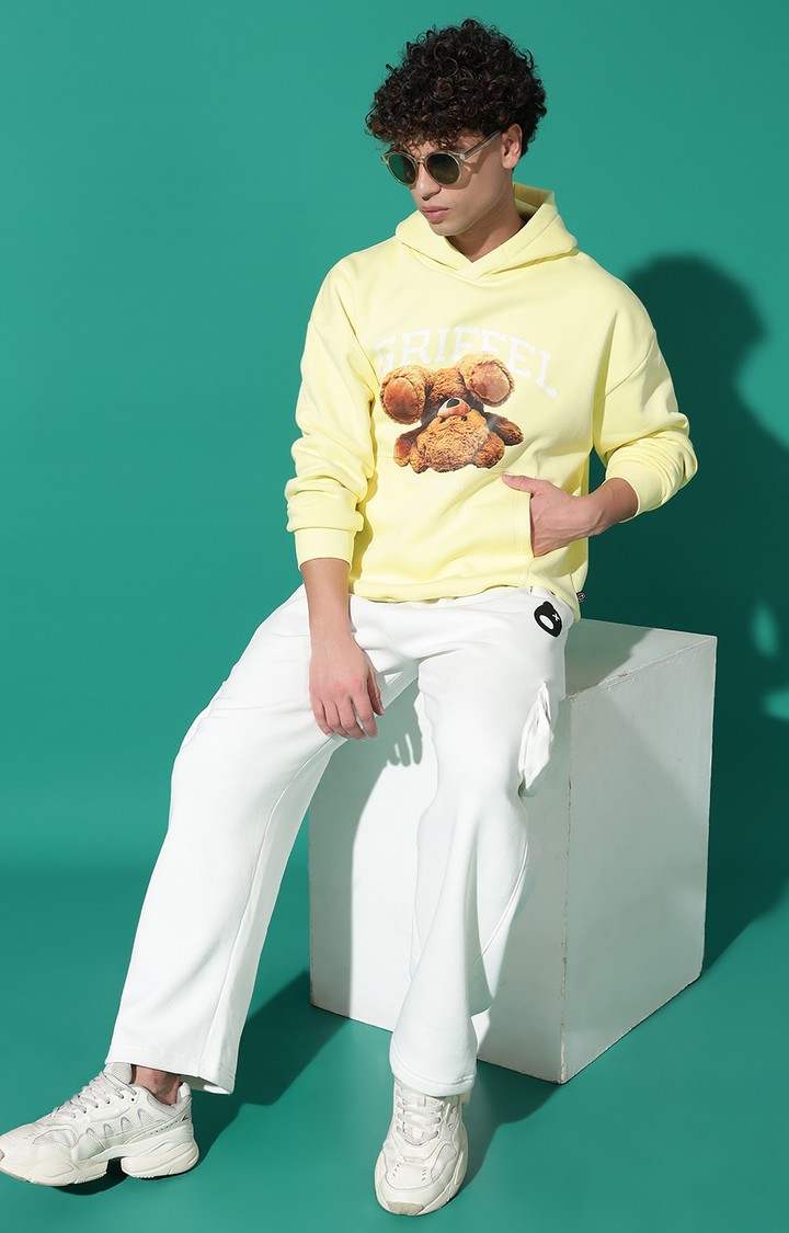 Men's Upside Teddy Regular Fit Yellow Hoodie Tracksuit