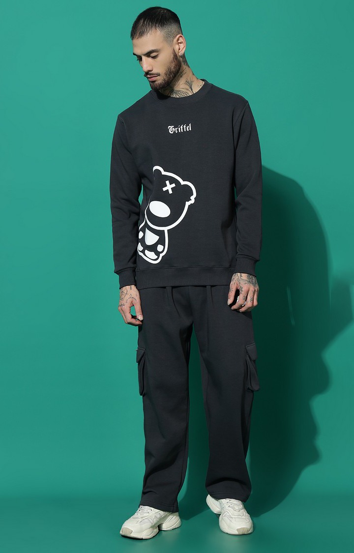 Men's TEDDY Regular Fit Charcoal White Tracksuit