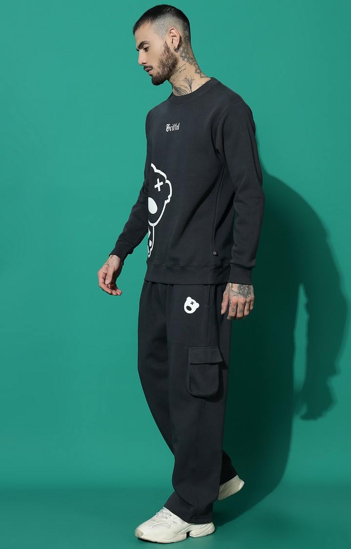 Men's TEDDY Regular Fit Charcoal White Tracksuit