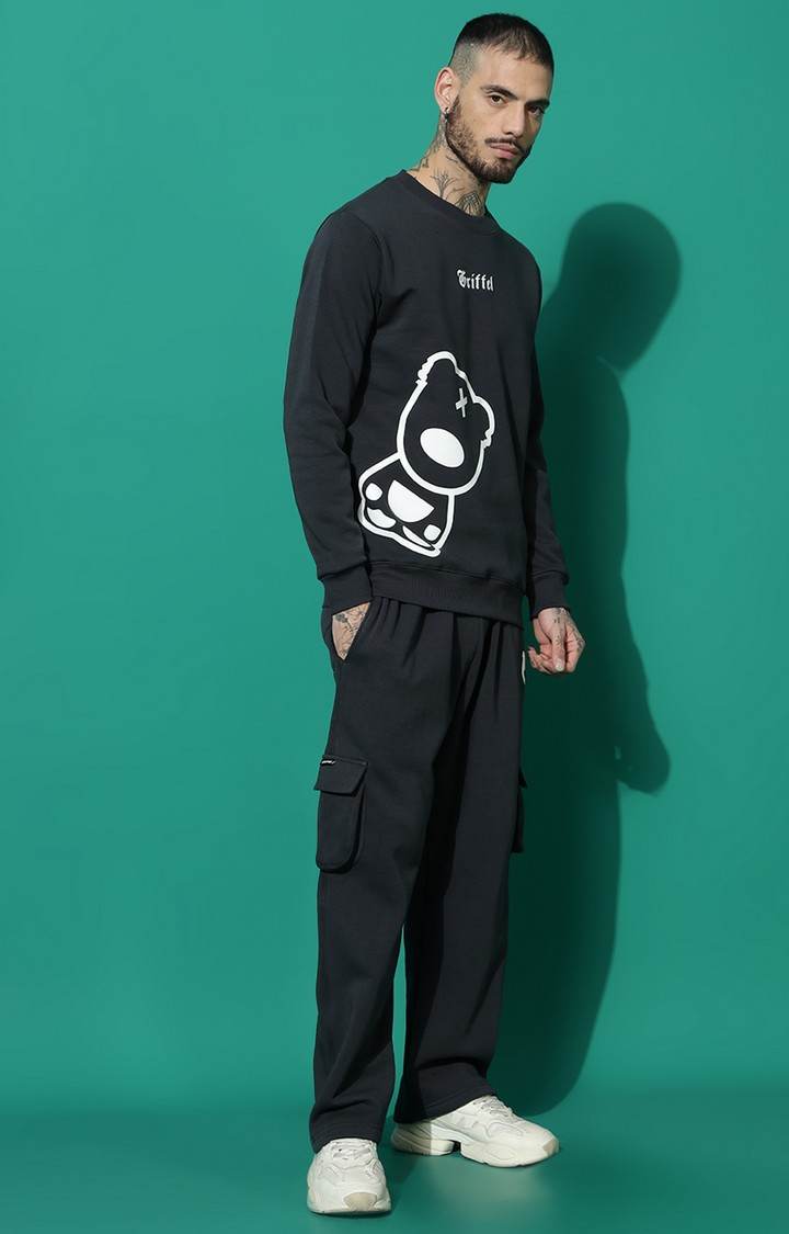Men's TEDDY Regular Fit Charcoal White Tracksuit