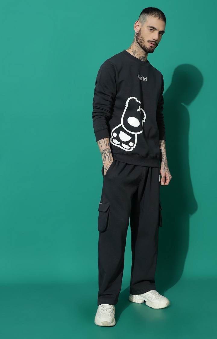 Men's TEDDY Regular Fit Charcoal White Tracksuit