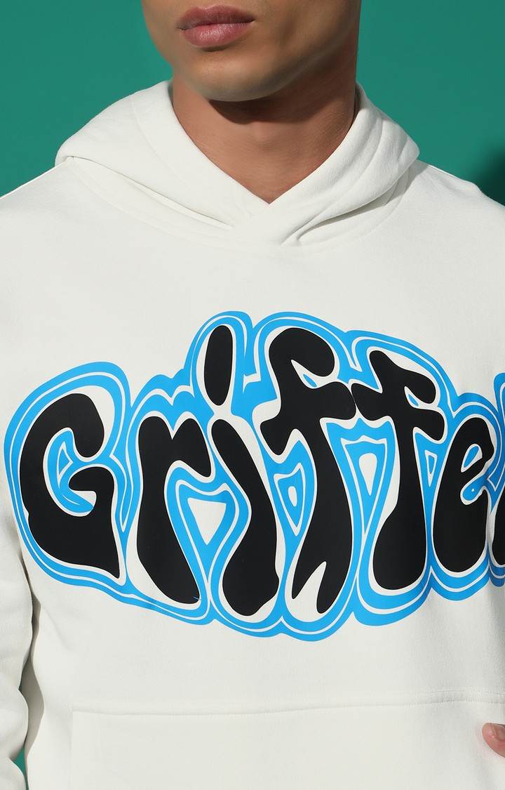 Men's GRIFFEL Printed Regular Fit White Hoodie Tracksuit