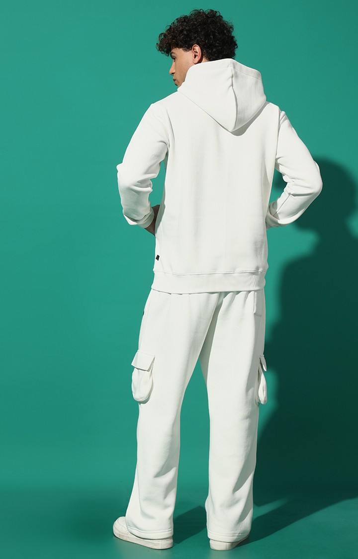 Men's GRIFFEL Printed Regular Fit White Hoodie Tracksuit