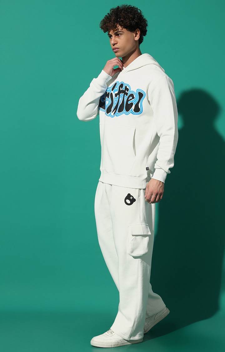 Men's GRIFFEL Printed Regular Fit White Hoodie Tracksuit