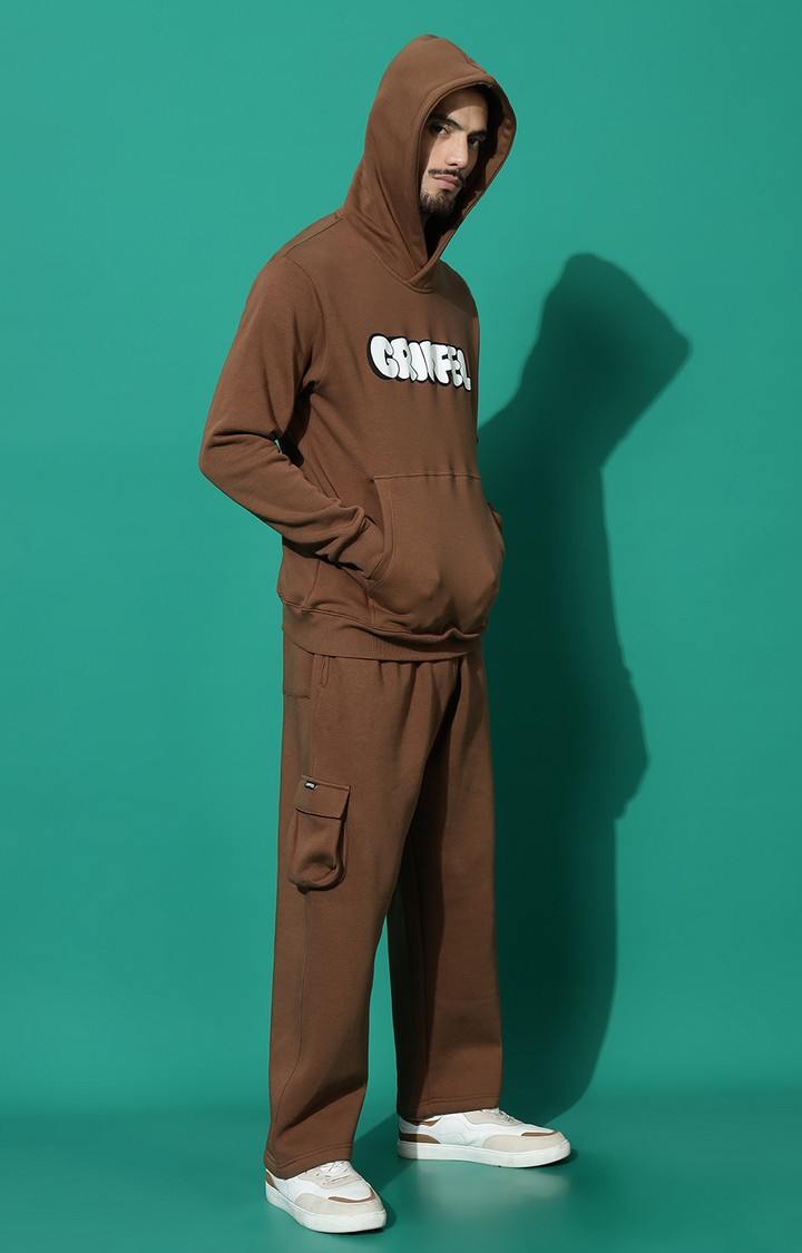 Men's Bubble Logo Regular Fit Coffee Hoodie Tracksuit