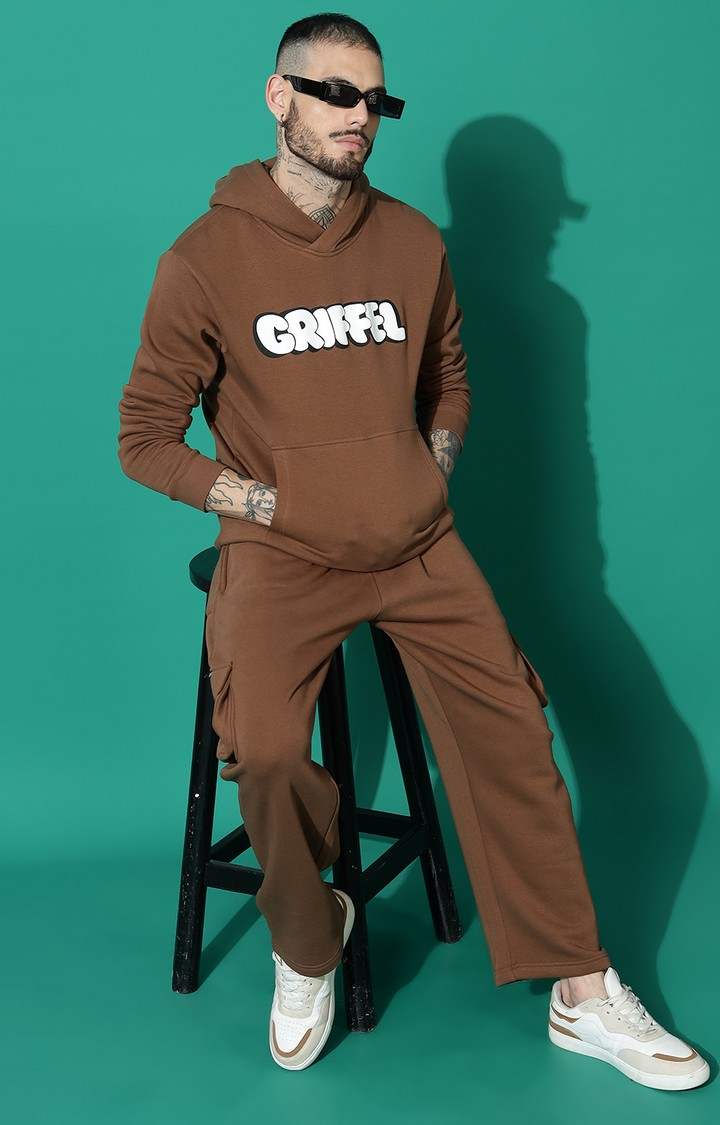 Men's Bubble Logo Regular Fit Coffee Hoodie Tracksuit