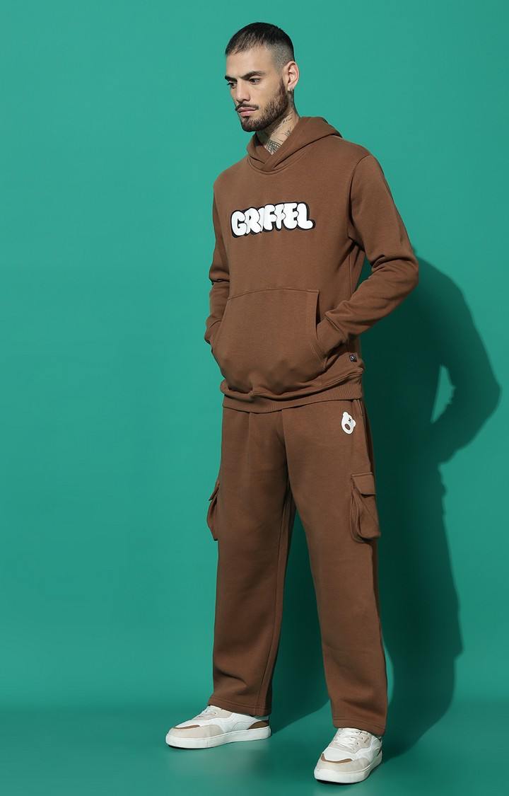 Men's Bubble Logo Regular Fit Coffee Hoodie Tracksuit