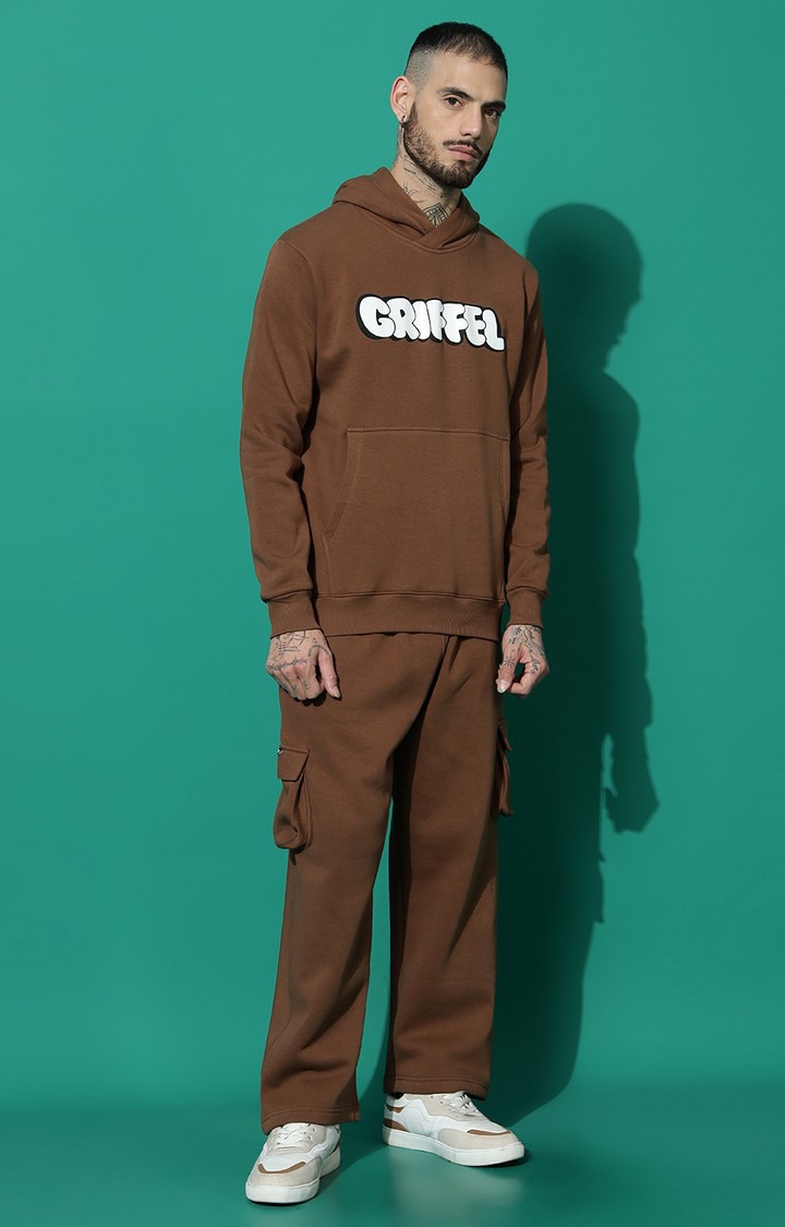 Men's Bubble Logo Regular Fit Coffee Hoodie Tracksuit
