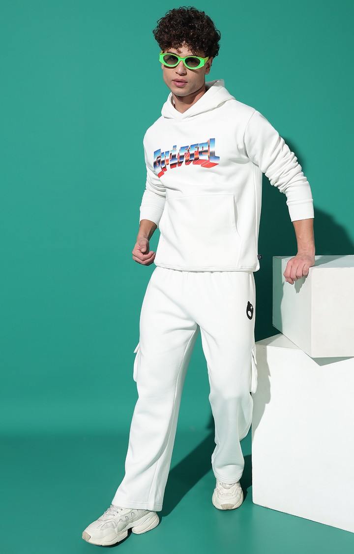 Men's GRIFFEL Printed Regular Fit White Hoodie Tracksuit