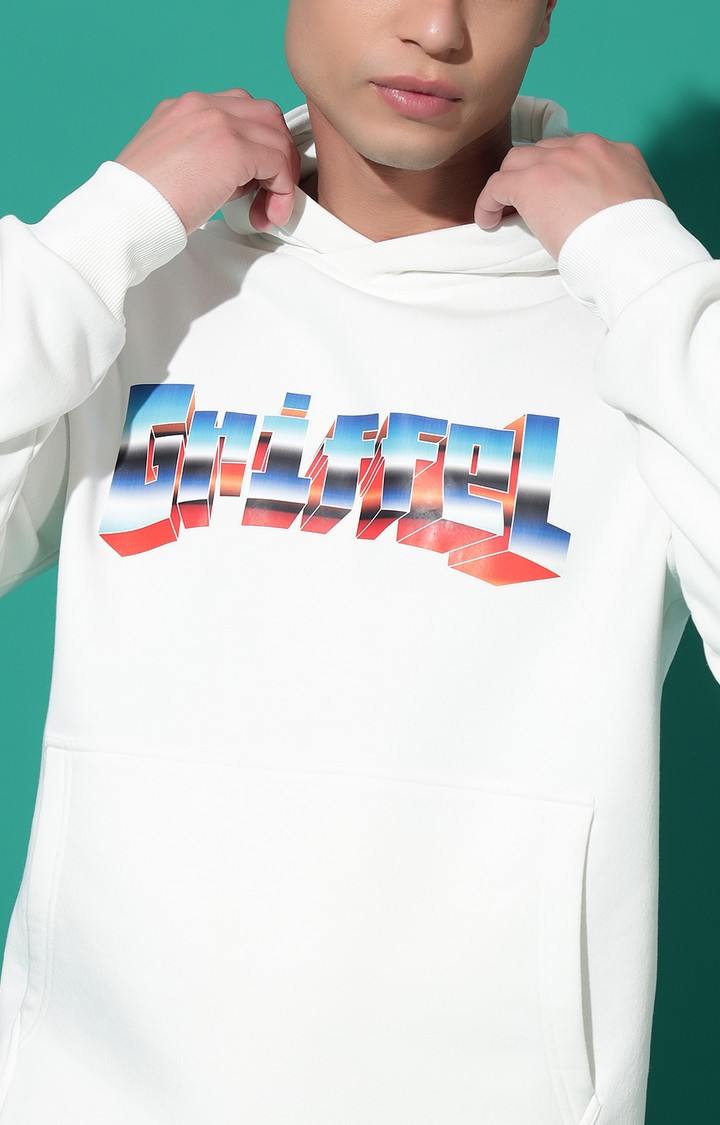 Men's GRIFFEL Printed Regular Fit White Hoodie Tracksuit
