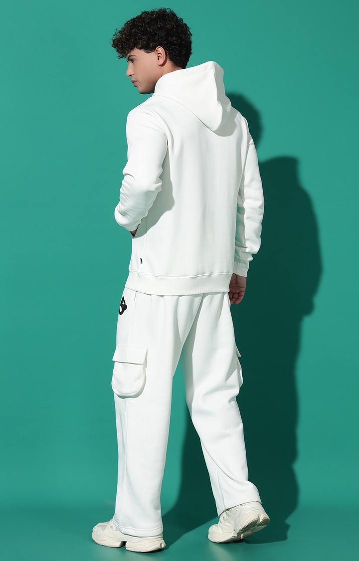 Men's GRIFFEL Printed Regular Fit White Hoodie Tracksuit