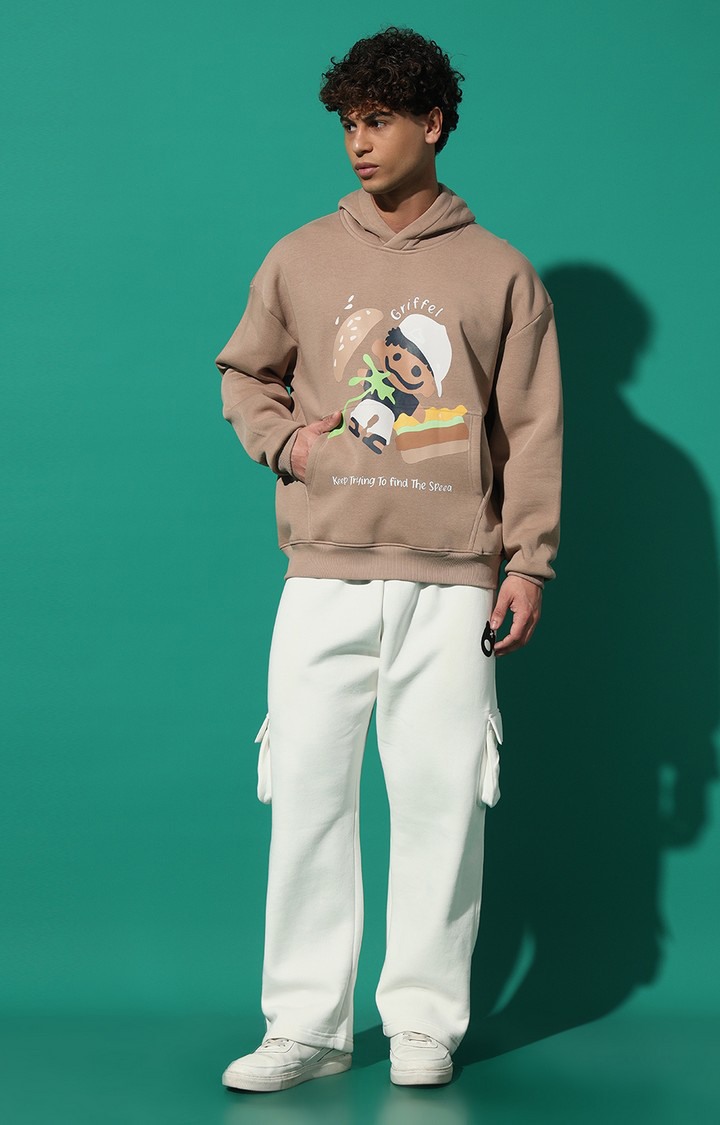 Men's BURGER Printed Regular Fit Camel Tracksuit