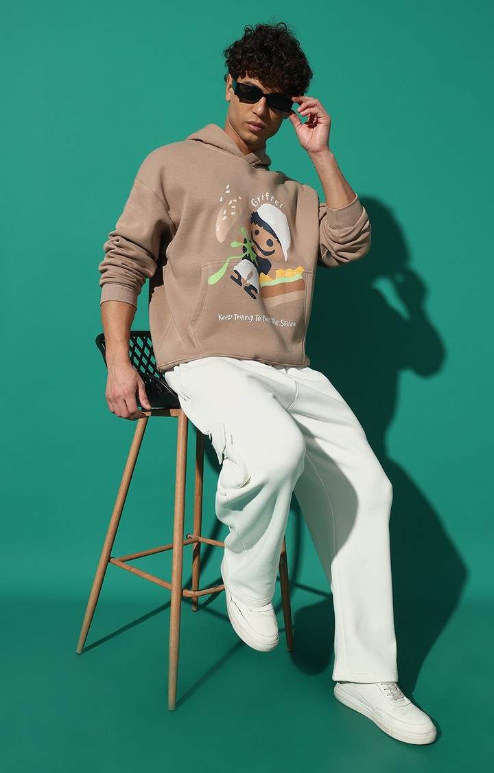 Men's BURGER Printed Regular Fit Camel Tracksuit